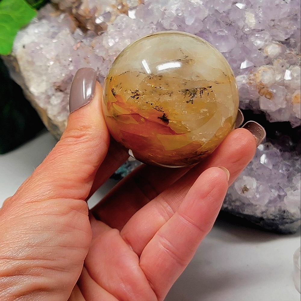 Dendritic Agate Grolden Healer Quartz Crystal Sphere